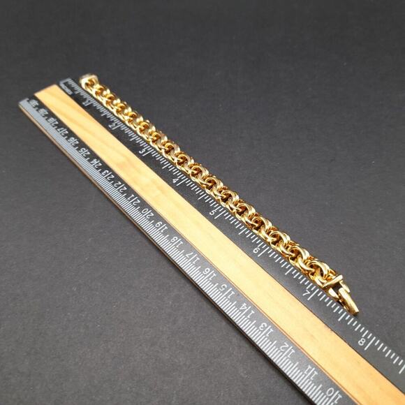 Vintage Monet Gold Plated Link Bracelet, 7 1/2 Inches, Fold Over Clasp - Picture 7 of 11